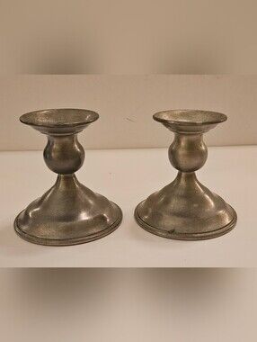 Kirk Pewter Taper Candle Holders Pair - Round Base - Set of 2